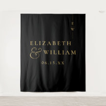 Zwart en gouden monogram trouwfoto-achtergrond