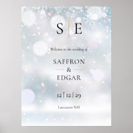 Zwart en gouden monogram winter trouw begroeting poster