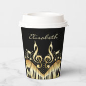 Zwart en gouden Muzieknoten papieren bekers (Achterkant)