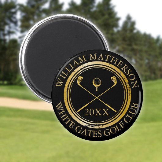 Zwart en Gouden Naam En Clubnaam Datum Magneet