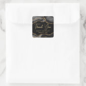 Zwart en gouden namaak glitters agaat bruiloft vierkante sticker (Tas)