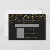 Zwart en Gouden Nep Folie Confetti Stippen RSVP Kaartje (Achterkant)