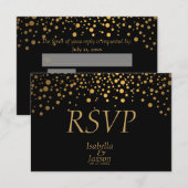 Zwart en Gouden Nep Folie Confetti Stippen RSVP Kaartje (Voorkant / Achterkant)