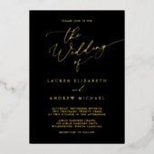 Zwart en gouden oliemonogram - minimalistisch huwe folie uitnodiging (Voorkant)