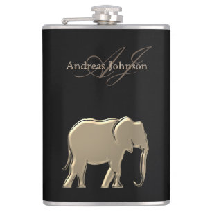 Zwart en gouden olifant glamourueus elegant monogr heupfles