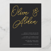 Zwart en gouden overmaatse Script Weddenschap Folie Uitnodiging (Voorkant)