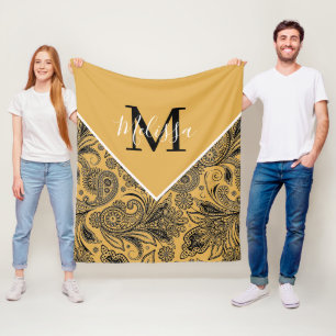 Zwart en gouden paisley fleece deken