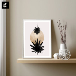 Zwart en gouden palmboom, Planten kunstwerk, Wandd Poster