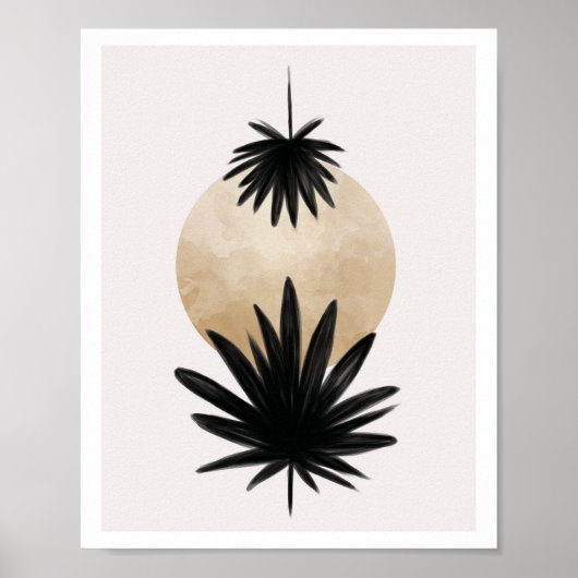 Zwart en gouden palmboom, Planten kunstwerk, Wandd Poster (Voorkant)