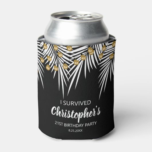 Zwart en Gouden Palmen Verjaardag Blikjeskoeler (Blikje Voorkant)