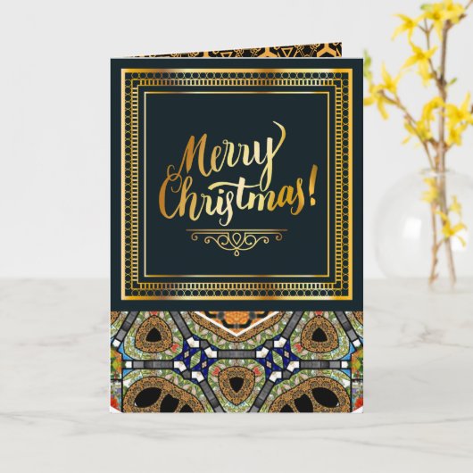  zwart en gouden patroon kerst Kaart (Gele Bloem)