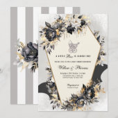 Zwart en Gouden Pioenrozen Halloween Baby shower Kaart (Voorkant / Achterkant)