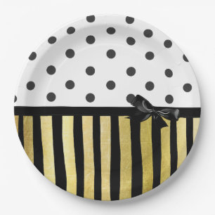 Zwart en gouden Polka Dot Gestreept Papier Bord