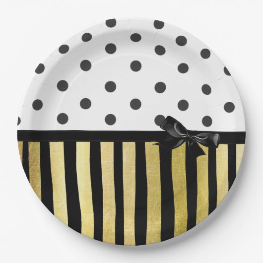 Zwart en gouden Polka Dot Gestreept Papier Bord (Voorkant)