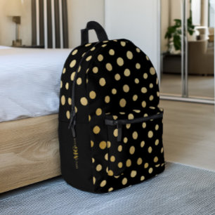 Zwart en gouden polka stippen gepersonaliseerd bedrukte rugzak
