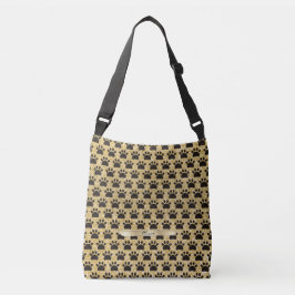 Zwart en Gouden Pootjes Naadloos Patroon Crossbody Tas