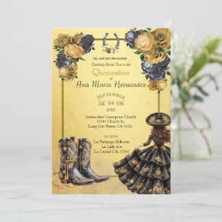 Zwart en gouden Quinceañera Charro Thema Kaart