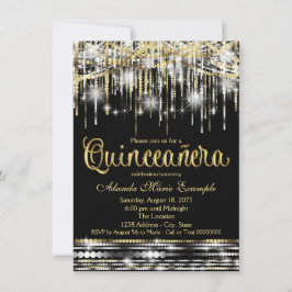 Zwart en gouden Quinceanera Glitter Glam Glans Kaart
