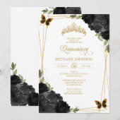 Zwart en gouden Quinceañera uitnodiging (Voorkant / Achterkant)