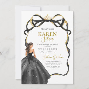 Zwart en gouden Quinceanera uitnodiging