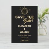 Zwart En Gouden Retro Disco Groovy Bruiloft Save The Date (Staand voorkant)