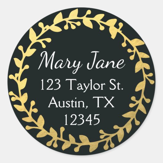 Zwart en gouden rond adreslabel ronde sticker (Voorkant)