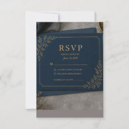 Zwart en gouden RSVP-kaart, luxe trouwreactie RSVP Kaartje