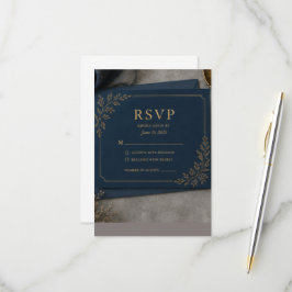 Zwart en gouden RSVP-kaart, luxe trouwreactie RSVP Kaartje