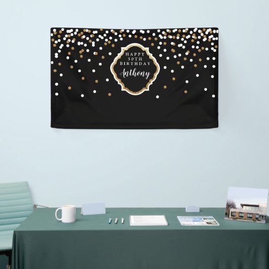 Zwart en gouden rugleuning met punts spandoek (Beurs)