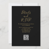 Zwart en gouden rustieke bloemencode met QR-code v Kaart (Achterkant)