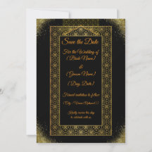 Zwart en Gouden "Save the Date" Kaart | Elegante L