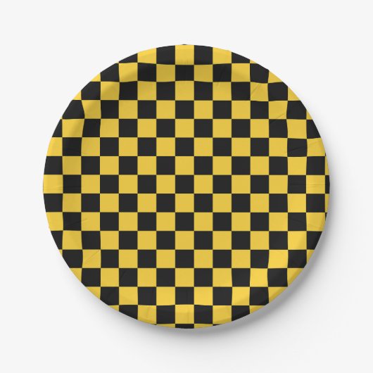 Zwart en gouden schaakbordpatroon papieren bordje (Voorkant)