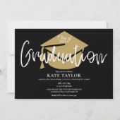 Zwart en gouden script afstudeerfeest kaart (Voorkant)