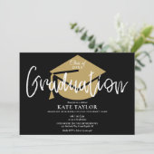 Zwart en gouden script afstudeerfeest kaart (Staand voorkant)