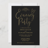 Zwart en gouden script foto bruiloft avondfeest kaart (Voorkant)