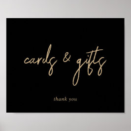 Zwart en gouden script kaarten en cadeaus bord poster