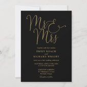 Zwart en gouden script Mr en Mrs foto bruiloft Kaart (Voorkant)