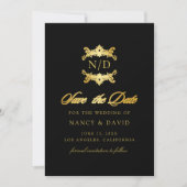 Zwart en gouden script typografie monogram bruilof save the date (Voorkant)