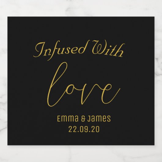 Zwart en gouden script, uitgerust met Love Monogra Likeurfles Etiket (Enkel label)