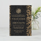 Zwart en gouden sierpatroon Moslim-huwelijk Kaart (Staand voorkant)