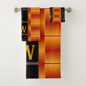Zwart en gouden Sinaasappel vierkanten geometrisch Bad Handdoek (Insitu)