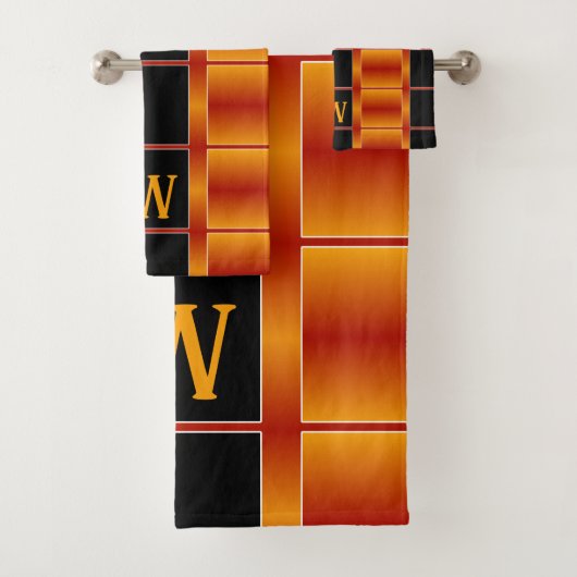 Zwart en gouden Sinaasappel vierkanten geometrisch Bad Handdoek (Insitu)