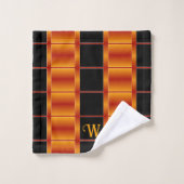 Zwart en gouden Sinaasappel vierkanten geometrisch Bad Handdoek (Wasdoekje)
