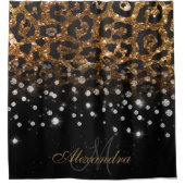 Zwart en Gouden Sparkle Leopard Print Douchegordijn (Voorkant)