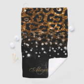 Zwart en Gouden Sparkle Leopard Print Golfhanddoek (Insitu)