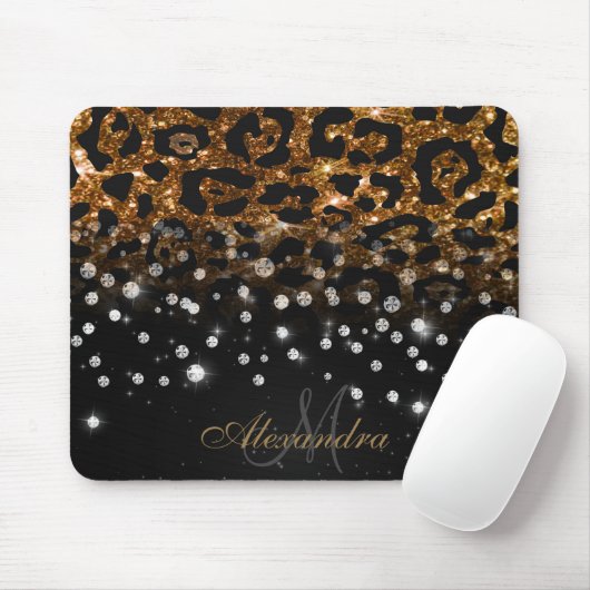 Zwart en Gouden Sparkle Leopard Print Muismat (Met muis)
