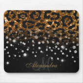 Zwart en Gouden Sparkle Leopard Print Muismat (Voorkant)
