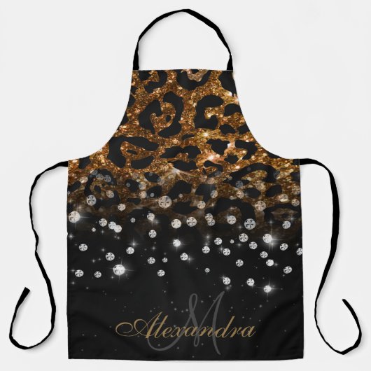 Zwart en Gouden Sparkle Leopard Print Schort (Voorkant)