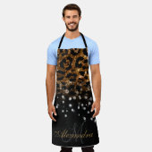 Zwart en Gouden Sparkle Leopard Print Schort (Gedragen)