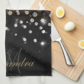 Zwart en Gouden Sparkle Leopard Print Theedoek (Quarter Fold)